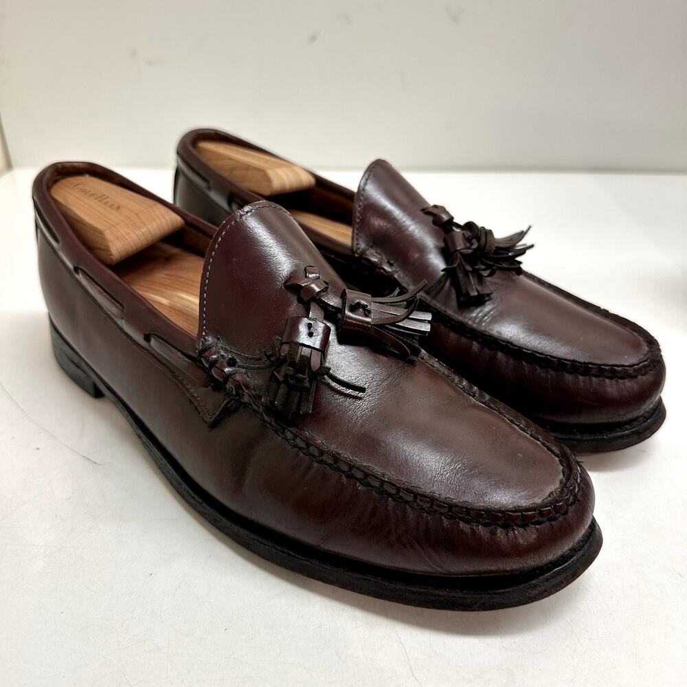 VERY GOOD Quoddy Tassel Loafer Burgundy Leather Vintage Made in USA Men's 9.5
